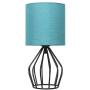 HAITRAL Modern Table Lamp - Small Nightstand Teal Lamp for Bedroom, Black Metal Cage Table Lamp with Hollowed Out Base for Bedroom, Living Room, Office, College Dorm, Den, Blue
