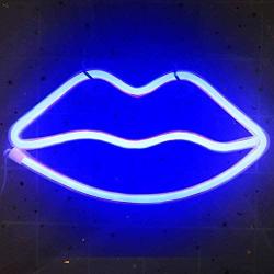 Lip Shaped Neon Signs for Wall Decor,USB or Battery Decor Light,Neon Lights for Bedroom,LED Sign Neon Light for Bar,Christmas,Party,Kids,Girls Living Room(Blue)