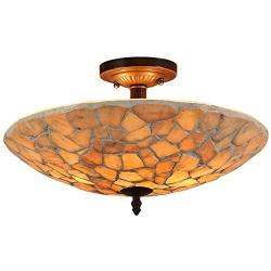 Tiffany Ceiling Lights, Artzone Handcrafted Tiffany Ceiling Light Fixture, Ceiling Flush Mount Light for Foyer, Living Room, Dining Room, Bedroom, Bathroom - 16'' Natural Stone Lampshade