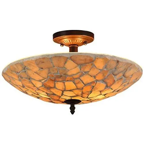 Tiffany Ceiling Lights, Artzone Handcrafted Tiffany Ceiling Light Fixture, Ceiling Flush Mount Light for Foyer, Living Room, Dining Room, Bedroom, Bathroom - 16'' Natural Stone Lampshade
