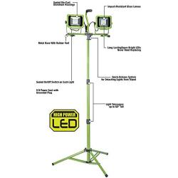 PowerSmith PWL2060TS 6000 Lumen Weatherproof LED Dual Head Work Light with Heavy-Duty Adjustable Metal Telescoping Tripod Stand