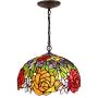 Tiffany Hanging Lamp 16 Inch Pendant Light Red Yellow Stained Glass Rose Shade Chandelier Ceiling Fixture S001 WERFACTORY Decorate Dining Living Room Bedroom Study Office Coffee Bar Hallway Loft