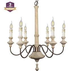 RC 6-Light Farmhouse Chandelier Retro Wood Chandelier Apply to ,Dining Room,Kitchen Island, Restaurant,Candle,Dining Room,Foyer