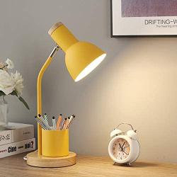 LITFAD Adjustable Iron Dome Task Light Study Lighting Nordic LED Reading Book Light Modern LED Table Light Bedside Lamp with Pen Container for Bedroom Study Room Office Reading-Eye-Caring - Yellow