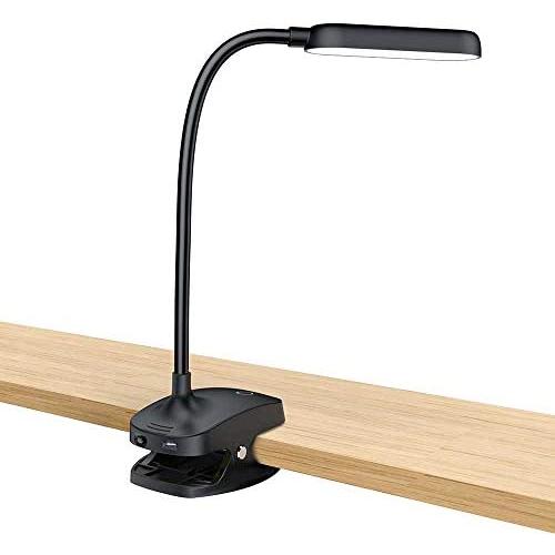 Desk Lamp Battery Operated Rechargeable Clip On Reading Light 3000mA Light up to 100 hrs Flexible Gooseneck Cordless Dimmable Lamp for Desk Bed Headboard Piano (Black)