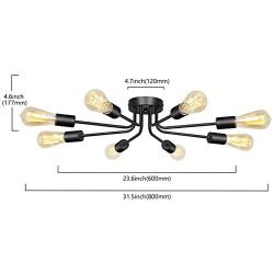 Lampundit Black 8 Lights Chandelier Lighting Living Room Ceiling Light Fixtures Ceiling Lamp Industrial Semi Flush Mount Modern Chandelies for Study Dining Room Kitchen Bedroom