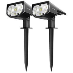 LITOM 12 LEDs Solar Landscape Spotlights, IP67 Waterproof Solar Powered Wall Lights 2-in-1 Wireless Outdoor Solar Landscaping Lights for Yard Garden Driveway Porch Walkway Pool Patio 2 Pack Cold White