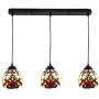 Vintage Baroque Chandelier Ceiling Lamps, Tiffany Style 3-Heads Hanging Pendant Light Fixture with 6 inches Stained Glass Shade for Dining Room, Coffee Room-Long