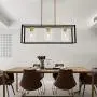 VINLUZ Industrial Chandeliers 3 Light with Clear Glass Shade Brushed Brass and Black Modern Farmhouse Dining Room Lighting Fixtures Hanging, Kitchen Island Linear Pendant Lights Ceiling
