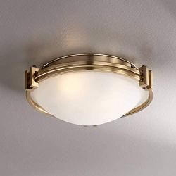 Deco Modern Ceiling Light Flush Mount Fixture Warm Brass 12 3/4'' Wide Satin White Glass Bowl for Bedroom Kitchen Living Room Hallway Bathroom - Possini Euro Design