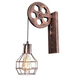 Rustic Pulley Wall Sconces Iron Industrial Single Head Wall Light Fixtures Vintage Indoor Metal Mid Century Lamp for Kitchen Restaurant Dining Room Farmhouse
