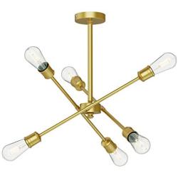 SEOL-Light Sputnik 6 Lights Gold Vintage Close to Ceiling Lights Small Chandelier Hanging Pendant Light Fixtures Brass Brushed for Kitchen,Hallway