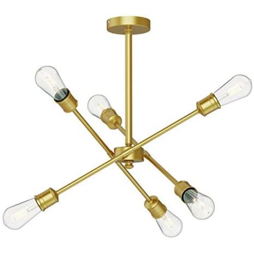 SEOL-Light Sputnik 6 Lights Gold Vintage Close to Ceiling Lights Small Chandelier Hanging Pendant Light Fixtures Brass Brushed for Kitchen,Hallway