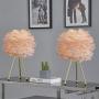 Maxax Table lamp Set of 2 Tripod Nightstand Lamp with Gold Finish, Feather Beside Table lamp for Bedrooms/Living Room/Dining Room/Kitchen, Pink