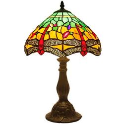 Tiffany Table Lamp W12H18 Inch Green Yellow Stained Glass Shade Crystal Bead Dragonfly Style Anqitue Desk Light S009G WERFACTORY Lamps Living Room Bedroom Coffee Bar Office Study Bedside Craft Gifts