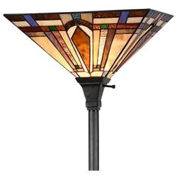 LB Lighting Tiffany Style Stained Glass 1-Light Floor Torchiere Standing Floor Lamp W14.1'' X H 69''