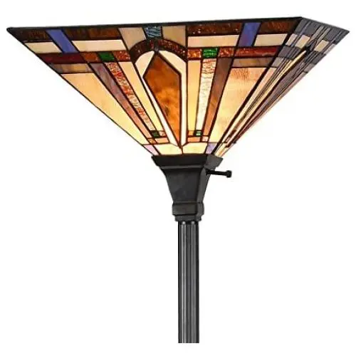 LB Lighting Tiffany Style Stained Glass 1-Light Floor Torchiere Standing Floor Lamp W14.1'' X H 69''