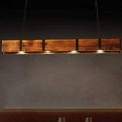 LITFAD Industrial Vintage Linear Island Pendant Light Loft Style Wood and Metal 4 Lights Kitchen Island Lights Ceiling Hanging Light for Dining Room Restaurant Coffee Shop Bar - Brown
