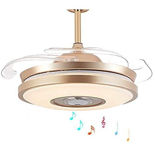 36 inch Retractable Ceiling Fan with Light and Bluetooth Speaker, 3 in 1 Invisible Blades Chandelier Fans with 7 Colorful LED Light for Dining/Living Room Bedroom