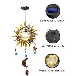 Garden Solar Lights, Waterproof Sun Solar Panel Outdoor Decoration LED Lights with Windbells Yard Decor Hanging Glass Globe LED Lights for Pathway, Patio, Backyard, Lawn and Porch