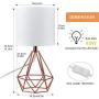 Depuley Modern Rose Gold Table Lamp for Living Room, Small Metal Desk Lamp Hollowed Out Base with Fabric Shade,5W Nightstand Lamps for Bedroom/Office/Side (E26 Bulb Incl.)