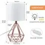 Depuley Modern Rose Gold Table Lamp for Living Room, Small Metal Desk Lamp Hollowed Out Base with Fabric Shade,5W Nightstand Lamps for Bedroom/Office/Side (E26 Bulb Incl.)
