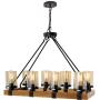 Farmhouse Chandelier for Dining Room, Rustic Pendant Light Fixtures Ceiling Hanging Lighting with Glass Accent, Kitchen Island Lighting, Wood Chandelier 8-Light Max 480W (Black, 8-Light Wood)