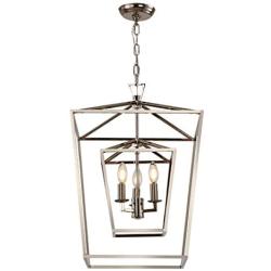 Decomust 17'' Lantern Pendant Light Industrial Vintage Lantern Iron Cage Hanging with 3-Light, Chandelier for Traditional Dining Room Bar Cafe (Chrome)