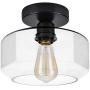 Industrial Semi Flush Mount Ceiling Light, Clear Glass Shade Ceiling Light Fixture, Matte Black Finish, Modern Farmhouse Lighting for Kitchen, Dining Room, Hallway