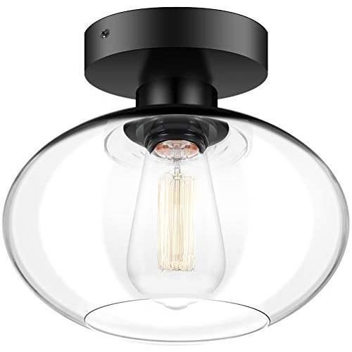 Industrial Semi Flush Mount Ceiling Light, 750 Lumen LED Bulb Included, Clear Glass Shade Ceiling Light Fixture, Farmhouse Light fixtures for Hallway Bedroom Cafe Bar Corridor Porch Passway