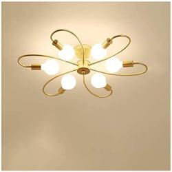 CROSSIO Modern Sputnik Chandelier, Gold Creative Spiral Globe Glass Branches Ceiling Light, Dimmable Mid Century Flush Mount Lighting Fixtures for Bedroom Dining Room (6 Lights Curved Ceiling Light)