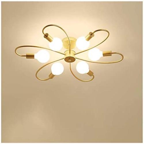 CROSSIO Modern Sputnik Chandelier, Gold Creative Spiral Globe Glass Branches Ceiling Light, Dimmable Mid Century Flush Mount Lighting Fixtures for Bedroom Dining Room (6 Lights Curved Ceiling Light)