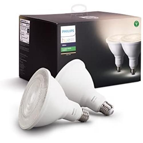 Philips Hue White Outdoor PAR38 13W Smart Bulbs (Philips Hue Hub required), 2 White PAR38 LED Smart Bulbs, Works with Alexa, Apple HomeKit and Google Assistant