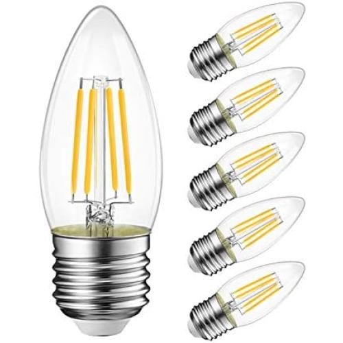 B11 LED Filament Bulb E26 Candelabra Base 5.5W(40W Equivalent), LVWIT Dimmable 2700K Warm White Chandelier Decorative Candle Light Bulb (6-Pack)