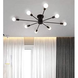 RUXUE Modern Flush Mount Ceiling Light Metal Art Industrial Ceiling Light 10 Lights Black Painted Finish for Dining Room Bedroom Kitchen Livingroom Hallway Restaurant Warehouse Barn (Black)