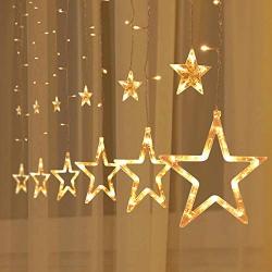 2Packs 12Stars 138LED Window Curtain String Lights Fairy Lights 8 Flashing Modes Decoration Remote Control for Christmas Home Holiday Festival Party Wedding Bedroom Indoor Outdoor Decor (Warm White)