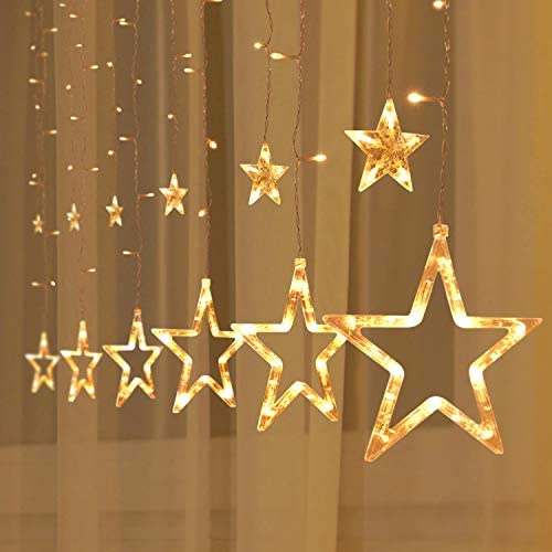 2Packs 12Stars 138LED Window Curtain String Lights Fairy Lights 8 Flashing Modes Decoration Remote Control for Christmas Home Holiday Festival Party Wedding Bedroom Indoor Outdoor Decor (Warm White)