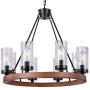 Wellmet 8-Light Farmhouse Chandeliers for Dining Room, 30 inch Rustic Wagon Wheel Chandelier with Seeded Glass Shade, Antique Vintage Round Wood-Painted Hanging Lighting Kitchen Island Living Room