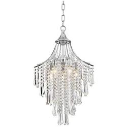 Isabella Chrome Pendant Chandelier 16'' Wide Crystal 5-Light Fixture for Dining Room House Foyer Kitchen Island Entryway Bedroom Living Room - Vienna Full Spectrum