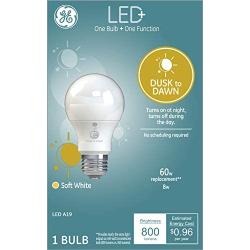 LED+ Dusk to Dawn Light Bulbs, A19, Outdoor LED Light Bulbs, 60-Watt Replacement, Soft White, Medium Base, Sunlight Sensor Light Bulbs, Outdoor Light Bulbs, 1-pack Damp Rated