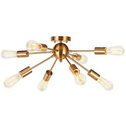 VINLUZ 8-Light Sputnik Chandelier Brushed Brass Semi Flush Mount Ceiling Light Modern Pendant Light for Kitchen Bathroom Dining Room Bed Room Hallway