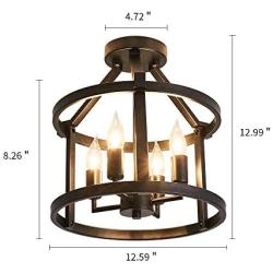 UOFUS Metal Semi Flush Mount Ceiling Light Fixture ，4 Candle Holder Lights Rustic Chandelier ，Farmhouse Lighting for Living Room Bedroom Kitchen Hallway