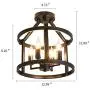 UOFUS Metal Semi Flush Mount Ceiling Light Fixture ，4 Candle Holder Lights Rustic Chandelier ，Farmhouse Lighting for Living Room Bedroom Kitchen Hallway