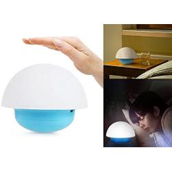 LED Night Light Multicolored Baby Night Light Blue Base with Soft Glow Mushroom Design Activates by Touch and Changes Color USB Cord Included Kids Bedroom Lamp