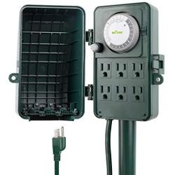 BN-LINK 24 Hour Mechanical Outdoor Multi Socket Timer, 6 Outlet Garden Power Stake