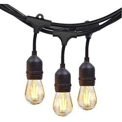 NIOSTA 24Ft Outdoor Hanging String Lights with 12 Dimmable LED Vintage Bulbs Commercial Grade Strand for Market Cafe Bistro Patio Party Tent Porch Garden -Blk