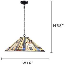 Capulina Tiffany Dining Table Lights, 16 Inch Wide Hanging Tiffany Style Lamp, 2-Light Stained Glass Lighting Fixtures, Stained Glass Dining Room Lights, Beautiful Mission Style Tiffany Pendant Lights