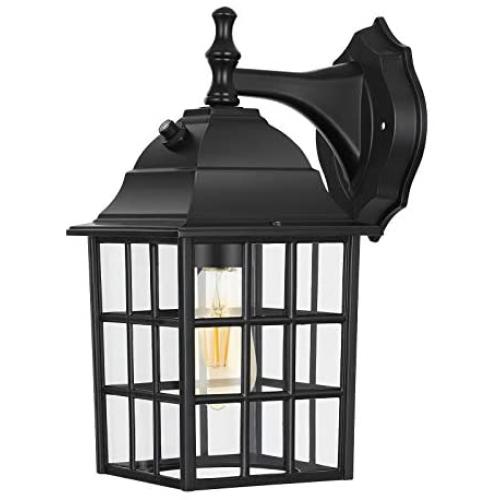 DEWENWILS Dusk to Dawn Outdoor Lighting, Exterior Wall Sconce with Photocell Sensor, E26 Socket, Anti-Rust & Waterproof, Black Wall Light Fixture for Porch, Garage, Doorway