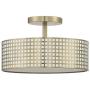 2 Light Semi Flush Mount Ceiling Light 10'' Metal Square Grid Antique Brass Finish, Fashion Designed Style Chandelier for Living Room Dining Room Bedroom Balcony, Corridor