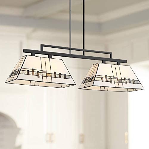Corvallis Black Large Linear Island Pendant Chandelier 46'' Wide Modern Tiffany Style Art Glass 2-Light Fixture for Kitchen Island Dining Room - Robert Louis Tiffany